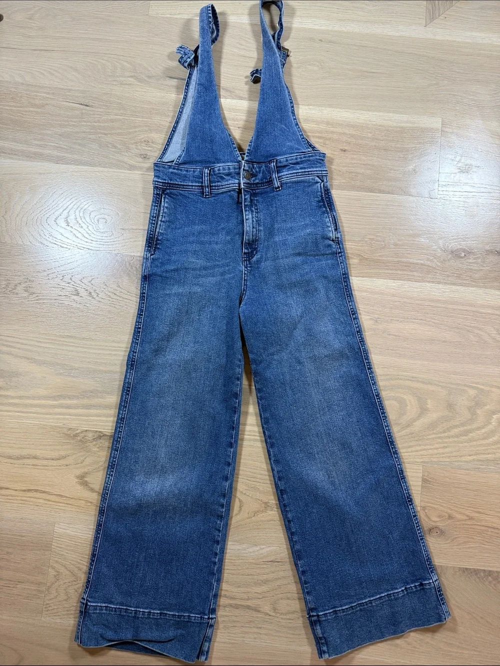 Free People Denim Wide Leg Overalls Suspender Jumpsuit Blue Wash Size 2